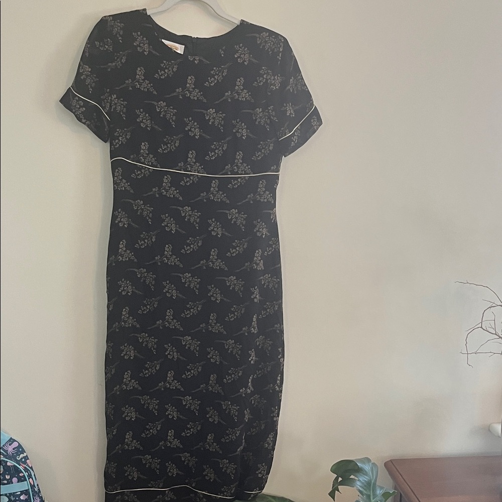 Vintage Talbots Maci Dress Empire Waist Floral Black Chiffon‎ 90s Feminine